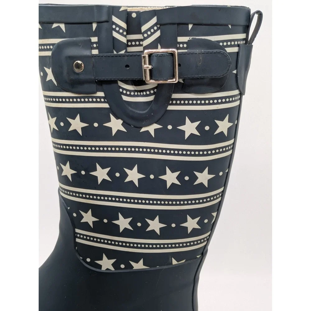 Western Chief Stars Stripes Rain Boots Womens 7 Navy Waterproof Rubber Buckle